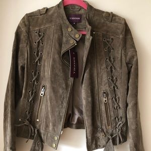 Vigoss Suede Green Lace Up Jacket Size S.NWT!